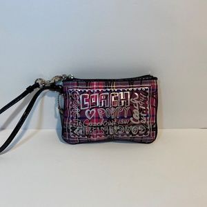 Coach Wristlet Poppy Tartan Pink Purple Black Plaid Black Patent Leather